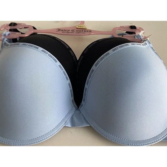 2 Pack Juicy Couture Sexy Push Up Bra JC6559 Blue Black Logo Trim Sz 38C NEW - Picture 5 of 16